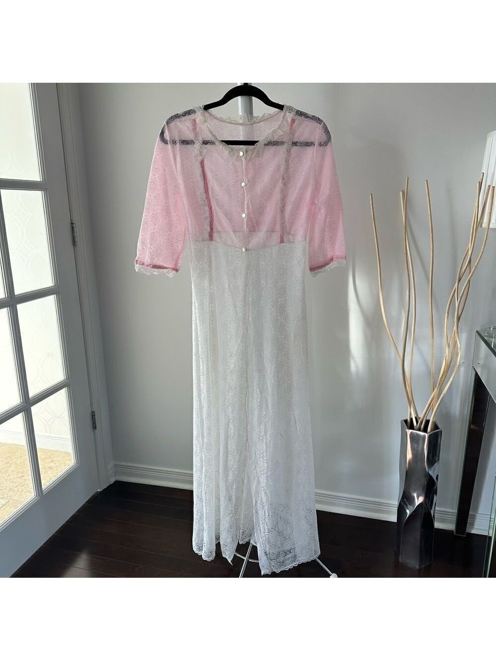 Vintage Ruffled Pink and White Lace  Dress
